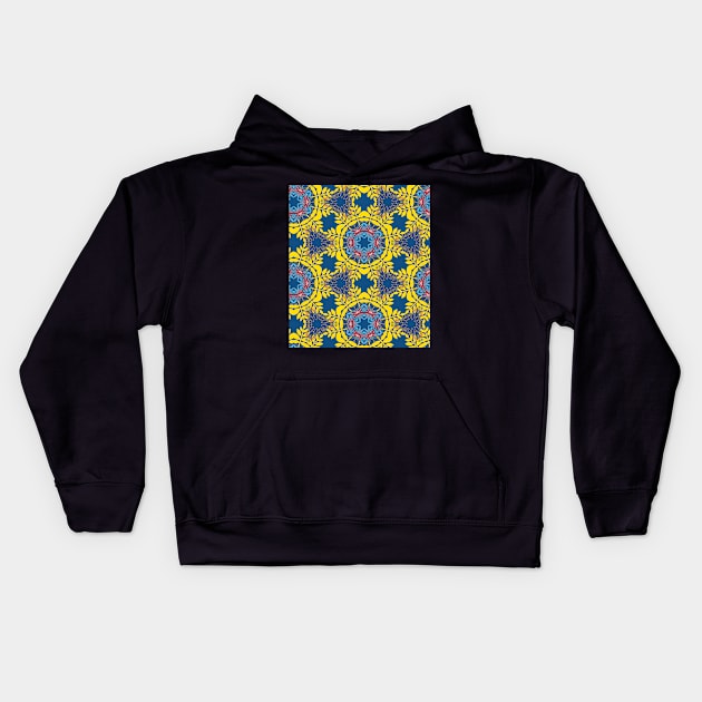 Mandala folklore ornament - blue-yellow Kids Hoodie by kobyakov